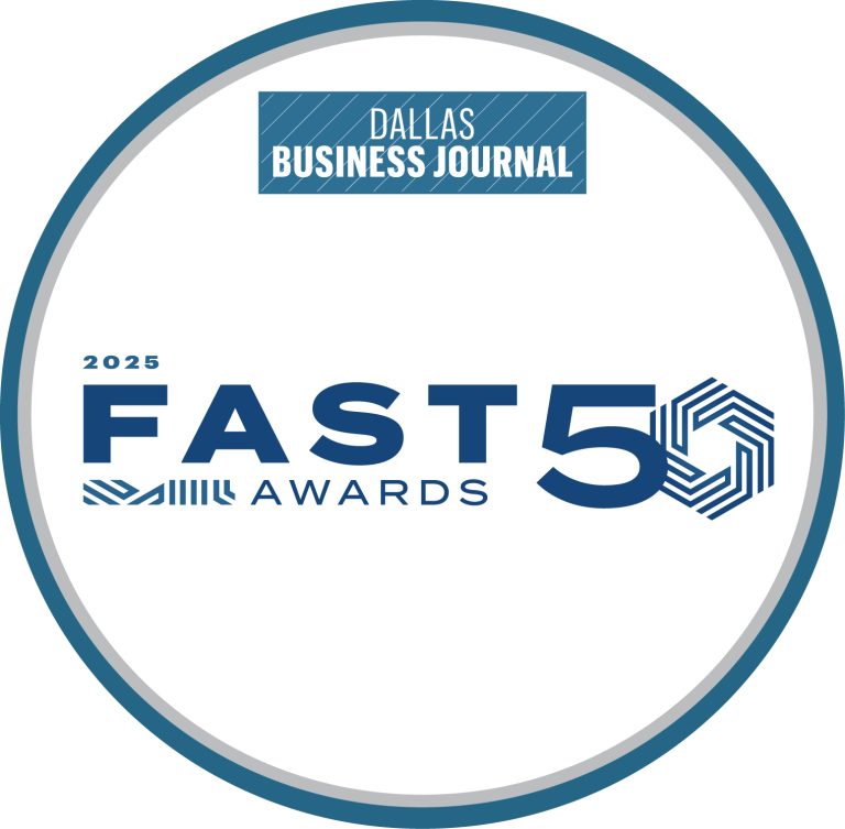 2025 Fast 50 Awards badge from Dallas Business Journal, highlighting Amber Electrical's recognition for excellence in commercial electrical contracting.